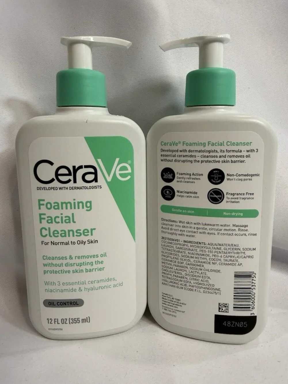 LOT of 2 CeraVe Foaming Facial Cleanser Normal to Oily Skin 12 fl oz Pump *W6